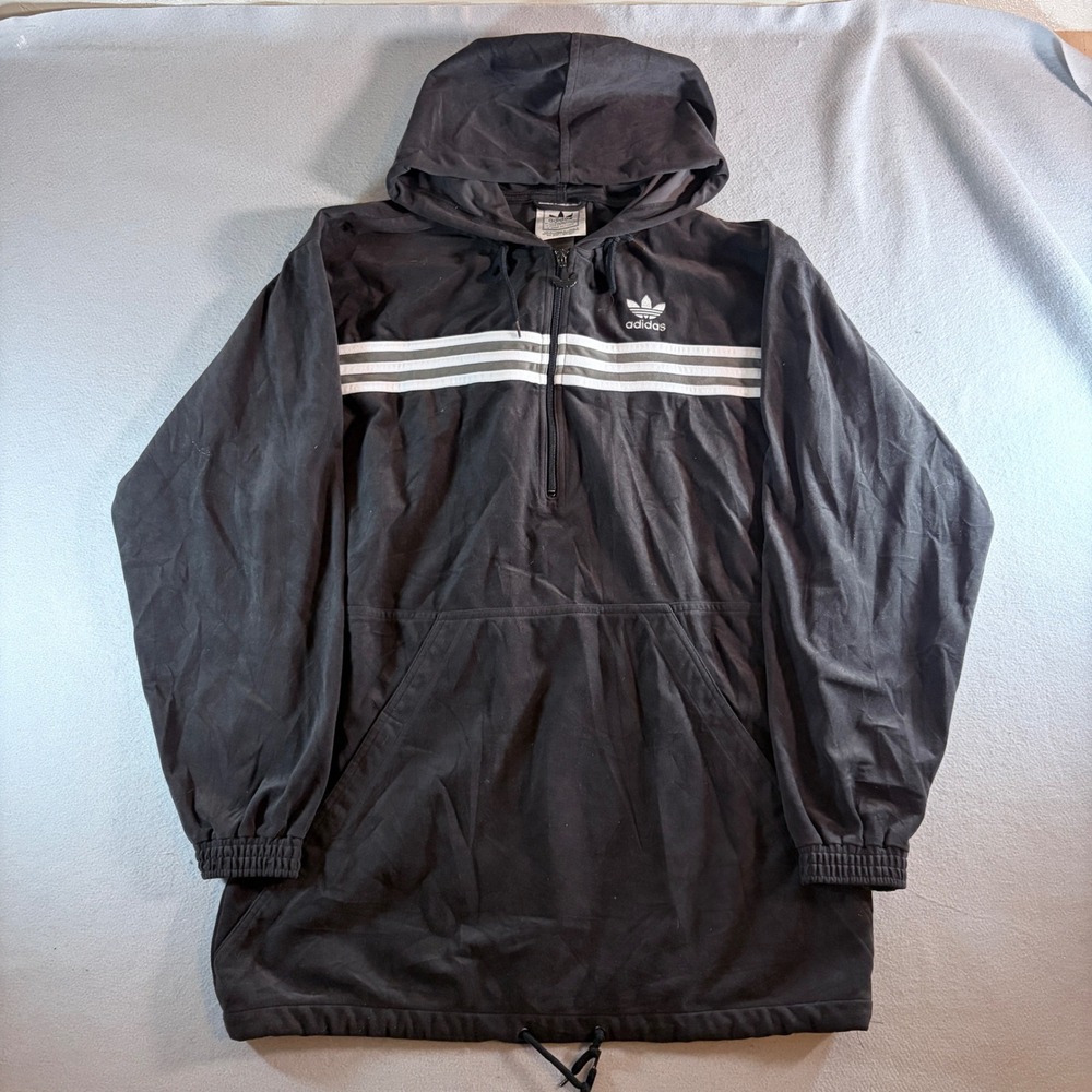 Vintage Adidas Originals‎ Mens Black 1/4 Zip Hooded Windbreaker Jacket Size M